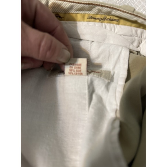 Tommy Bahama Men's Silk Cotton Dress Pants Flat Front Herringbone Beige 38x34 - Picture 11 of 13